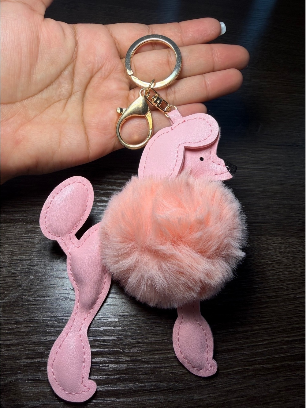 Pink Poodle Pom Pom Keychain Bag Charm